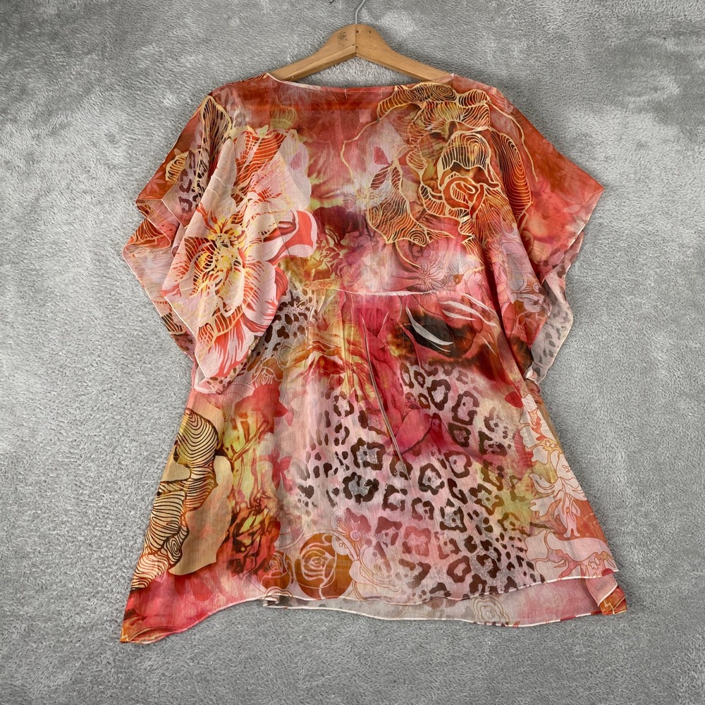 Dressbarn Blouse Womens XL Pink Floral Leopard Y2K Fairycore Sheer Boho Top - Picture 2 of 8